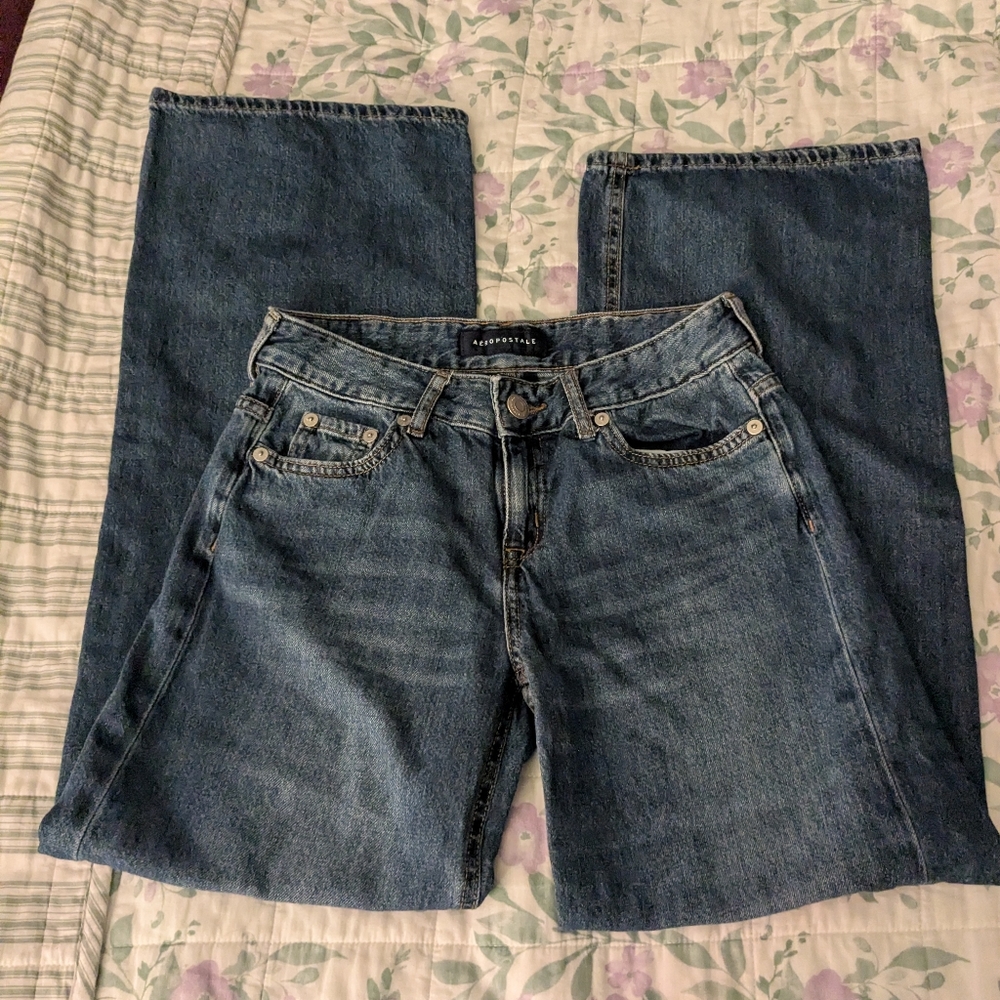 Aeropostale 00 Short Baggy Wide Leg Dark Blue Wash Denim Jeans